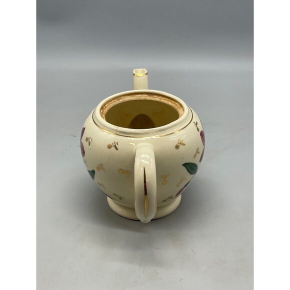 Tea pot & lid floral gold trim glass USA green red gold length 7" width 10" READ - Picture 5 of 10